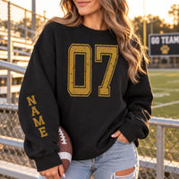 Personalized Varsity Number Sweatshirt, Custom Name Crewneck, Custom Sport Sweatshirt, Senior Night Outfit, Gift for Athlete, Front Sleeve