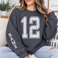 Personalized Varsity Number Sweatshirt, Custom Name Crewneck, Custom Sport Sweatshirt, Senior Night Outfit, Gift for Athlete, Front Sleeve