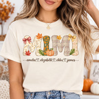Personalized Fall Mom Graphic Shirt, Custom Kids Names Mama Tee, Autumn Pumpkin Floral T-Shirt, Thanksgiving Family Outfit, Gift for Mom