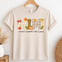 Personalized Fall Mom Graphic Shirt, Custom Kids Names Mama Tee, Autumn Pumpkin Floral T-Shirt, Thanksgiving Family Outfit, Gift for Mom