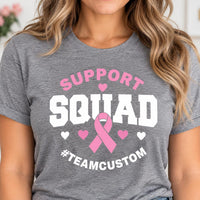 Personalized Breast Cancer Support Squad Shirt, Custom Team Name Tee, Pink Ribbon Awareness Shirt, Fundraiser Group Tee, Custom Team Gift