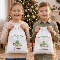 Personalized Woodland Santa Sack, Name Christmas Gift Bag, Kids Christmas Toy Sack, Forest Animal Holiday Bag, Named Christmas Gift