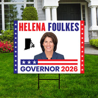 Helena Foulkes For Rhode Island Governor 2026 Yard Sign, Corrugated Governor Elections Race Red White & Blue Yard Sign with Metal H-Stake