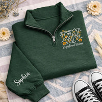 Personalized Nurse Embroidered Quarter Zip Sweatshirt, Custom RN Halloween Pullover, Scrub Layering Top, Off Duty Nurse, Halloween Gift