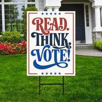 Read Think Vote Protest Yard Sign - Vote Early, No Kings, Anti-Trump, Protect Democracy, Resist Fascism Yard Sign with Metal H-Stake