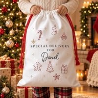 Personalized Santa Sack with Name, Special Delivery Christmas Toy Sack, Modern Holiday Gift Bag, Reusable Christmas Sack, Christmas Gift