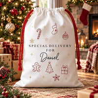 Personalized Santa Sack with Name, Special Delivery Christmas Toy Sack, Modern Holiday Gift Bag, Reusable Christmas Sack, Christmas Gift