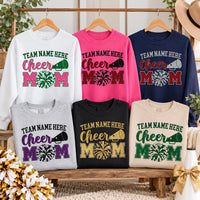 Personalized Cheer Mom Glitter Sweatshirt, Custom Team Name Crewneck, Cheerleading Mom Pullover, Pom Pom Cheer Design, Custom Team Gift