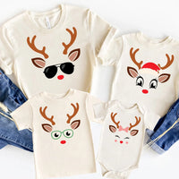 Custom Reindeer Face Christmas Shirt, Family Holiday Tee, Cute Reindeer T-Shirt, Matching Family Xmas Outfit, Holiday Gift for Family