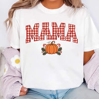 Custom Gingham Mama Shirt, Personalized Pumpkin Mom Graphic Tee, Retro Mama Fall T Shirt, Cute Thanksgiving Autumn Outfit, Gift for Mom