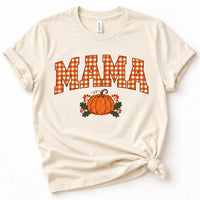 Custom Gingham Mama Shirt, Personalized Pumpkin Mom Graphic Tee, Retro Mama Fall T Shirt, Cute Thanksgiving Autumn Outfit, Gift for Mom