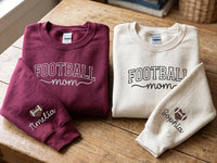Football Mom Embroidered Sweatshirt, Custom Name Sleeve Hoodie, Personalized Game Day Shirt, Team Spirit Crewneck, Football Mom Gift