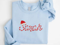 Personalized Name Embroidered Sweatshirt, Candy Cane Christmas Hoodie, Festive Shirt, Custom Holiday Crewneck, Christmas Gift for Her