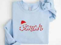 Personalized Name Embroidered Sweatshirt, Candy Cane Christmas Hoodie, Festive Shirt, Custom Holiday Crewneck, Christmas Gift for Her