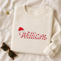 Personalized Name Embroidered Sweatshirt, Candy Cane Christmas Hoodie, Festive Shirt, Custom Holiday Crewneck, Christmas Gift for Her