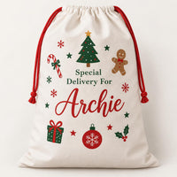 Personalized Santa Sack, Special Delivery Christmas Toy Sack with Name, Large Kids Gift Bag, Kids Christmas Toy Sack, Named Christmas Gift