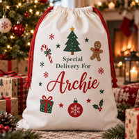 Personalized Santa Sack, Special Delivery Christmas Toy Sack with Name, Large Kids Gift Bag, Kids Christmas Toy Sack, Named Christmas Gift