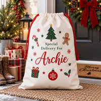 Personalized Santa Sack, Special Delivery Christmas Toy Sack with Name, Large Kids Gift Bag, Kids Christmas Toy Sack, Named Christmas Gift