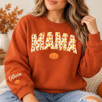 Personalized Mama Mini Fall Shirt, Custom Sleeve Name Pumpkin Sweatshirt, Autumn Mom Pullover, Thanksgiving Shirt, Gift for Mama