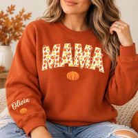 Personalized Mama Mini Fall Sweatshirt, Custom Sleeve Name Pumpkin Sweatshirt, Autumn Mom Pullover, Thanksgiving Shirt, Gift for Mama