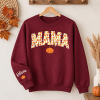 Personalized Mama Mini Fall Sweatshirt, Custom Sleeve Name Pumpkin Sweatshirt, Autumn Mom Pullover, Thanksgiving Shirt, Gift for Mama