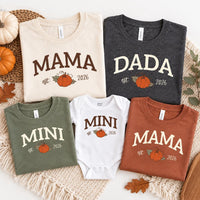Personalized Mama Dada Mini Family Shirts, Custom Pumpkin Matching Tees, Fall Parent Outfit, New Parents Gift, Custom Fall Family Gift