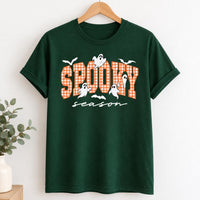 Custom Spooky Season Gingham Shirt, Halloween Ghost Graphic Tee, Choose Your Gingham Color, Cute Fall T-Shirt, Halloween Gift for Her