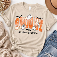 Custom Spooky Season Gingham Shirt, Halloween Ghost Graphic Tee, Choose Your Gingham Color, Cute Fall T-Shirt, Halloween Gift for Her