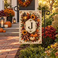 Personalized Fall Garden Flag, 12x18 Double Sided Yard Flag, Autumn Welcome Sign, Cozy Monogram Pumpkin Porch Decor, Housewarming Gift
