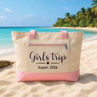 Personalized Girls Trip Tote Bag with Zipper, Custom Aspen 2026 Canvas Bag, Aspen 2026 Design, Vacation Essentials Tote, Girls Trip Gift
