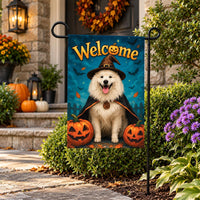 Personalized Halloween Dog Garden Flag, 12x18 Double Sided Yard Flag, Custom Pet Welcome Decor, Spooky Porch Decor, Halloween Gift
