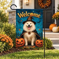 Personalized Halloween Dog Garden Flag, 12x18 Double Sided Yard Flag, Custom Pet Welcome Decor, Spooky Porch Decor, Halloween Gift