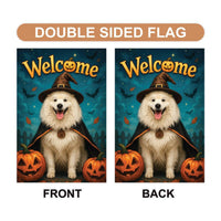 Personalized Halloween Dog Garden Flag, 12x18 Double Sided Yard Flag, Custom Pet Welcome Decor, Spooky Porch Decor, Halloween Gift