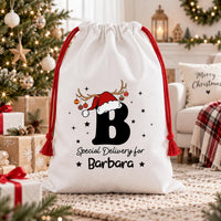 Personalized Santa Sack, Reindeer Initial Christmas Toy Sack with Name, Large Gift Bag, Monogram Christmas Sack, Kids Christmas Gift