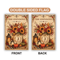 Personalized Family Fall Garden Flag, 12x18 Double Sided Yard Flag, Family Last Name Sign, Pumpkin Sunflower Decor, Housewarming Gift