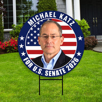 Michael Katz For Delaware Senate 2026 Yard Sign, Corrugated Plastic Senate Elections, Race Red White & Blue Yard Sign with Metal H-Stake