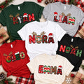 Personalized Family Christmas Shirts, Custom Name Holiday Tees, Matching Family Christmas Tee, Festive Plaid Name Top, Holiday Party Gift