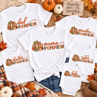 Personalized Family Pumpkin Shirts, Custom Mama Brother Sister Baby Tees, Festive Family Fall Tee, Thanksgiving Photo Outfit, Holiday Gift