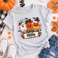 Personalized Kids Spooky Ghost Shirt, Custom Name Ghost Pumpkin Tee, Halloween Party Tee, Trick or Treat Outfit, Halloween Gift for Kids