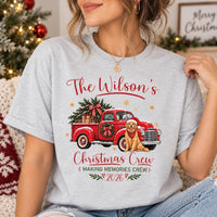 Personalized Family Christmas Shirt, Custom Last Name Holiday Tee, Vintage Red Truck Dog Design, Festive Family Crewneck, Christmas Gift