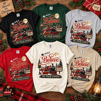 Personalized Christmas Family Shirt, Custom Believe Train Tee, Matching Holiday Shirts, Vintage Christmas Train Outfit, Family Gift
