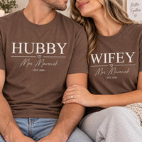 Personalized Hubby Wifey Matching Shirts, Custom Last Name Tees, Matching Couples Tee, His and Hers Wedding Outfit, Anniversary Gift