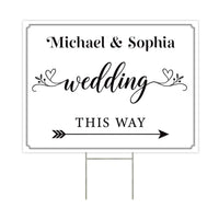 Personalized Wedding Yard Sign, Couple Names & Directional Arrow, Wedding Lawn Display, Metal H-Stake Included, Elegant Custom Couple Sign