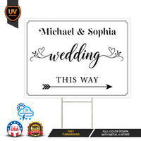 Personalized Wedding Yard Sign, Couple Names & Directional Arrow, Wedding Lawn Display, Metal H-Stake Included, Elegant Custom Couple Sign