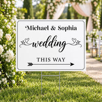 Personalized Wedding Yard Sign, Couple Names & Directional Arrow, Wedding Lawn Display, Metal H-Stake Included, Elegant Custom Couple Sign