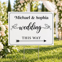 Personalized Wedding Yard Sign, Couple Names & Directional Arrow, Wedding Lawn Display, Metal H-Stake Included, Elegant Custom Couple Sign