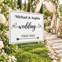 Personalized Wedding Yard Sign, Couple Names & Directional Arrow, Wedding Lawn Display, Metal H-Stake Included, Elegant Custom Couple Sign