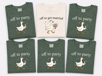 Custom Bride Duck Shirt, Personalized Off to Get Married Tee, Off to Party Bridesmaid Shirt, Funny Bachelorette Outfit, Bridal Party Gift