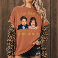 Personalized Wedding Couple Photo Shirt, Custom Couple Picture Tee, Look Who's Getting Married Top, Bridal Party Tee for Her, Couples Gift