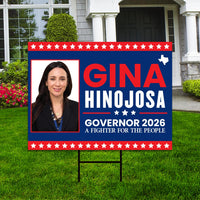 Gina Hinojosa For Texas Governor 2026 Yard Sign, Corrugated Plastic Governor Elections Race Red White & Blue Yard Sign with Metal H-Stake